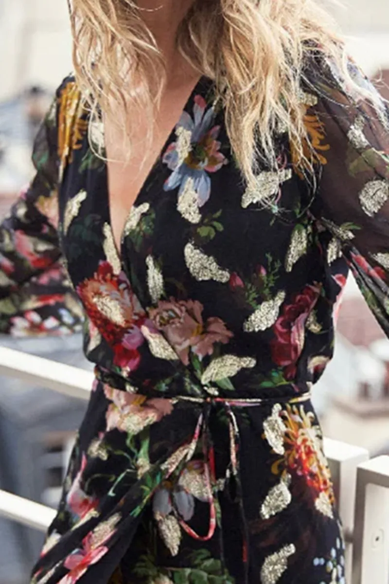 Deep V Neck Floral Maxi Dresses