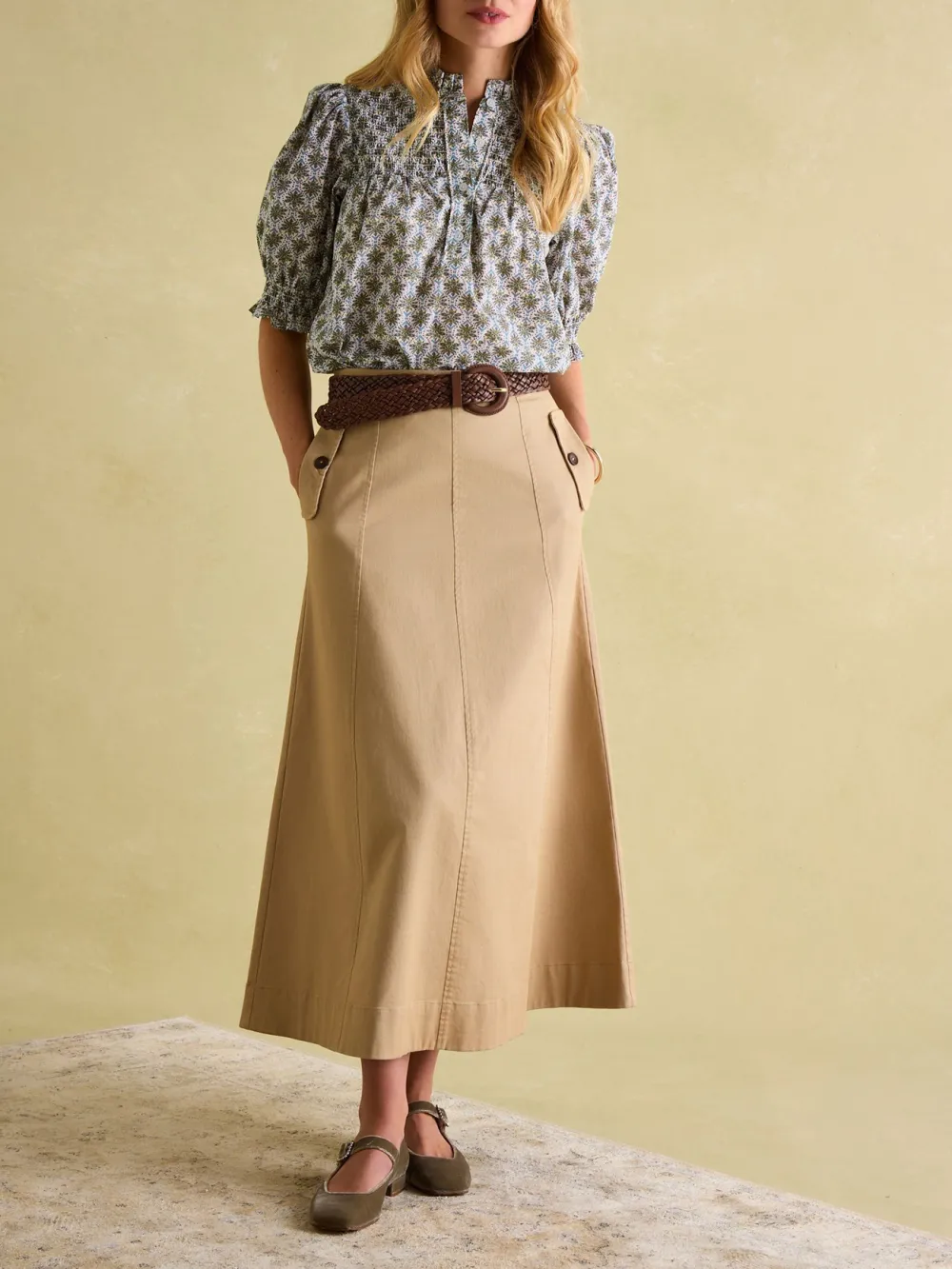 Blue Frill Neck Smocked Blouse