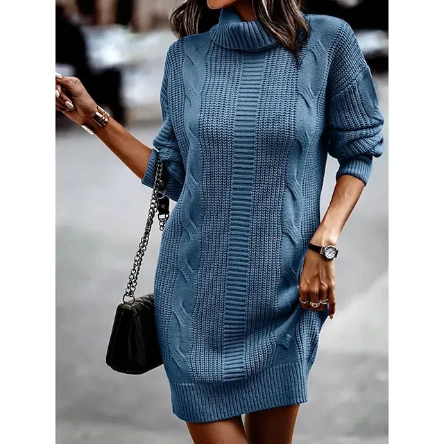 Women's Sweater Dress Knit Dress Jumper Dress Midi Dress Black Pink Army Green Long Sleeve Pure Color Knit Fall Winter Autumn Turtleneck Knitwear Fall Dress Loose Fit 2023 S M L XL
