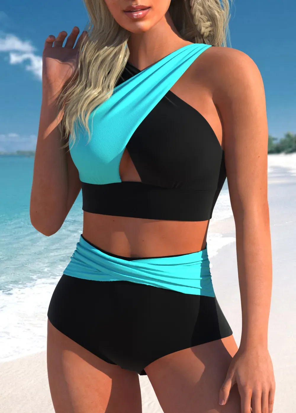 Criss Cross Cyan Contrast Bikini Top