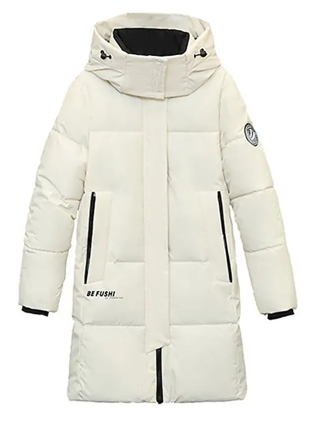 Women's Puffer Jacket Winter Long Parka Windproof Warm with Pocket Full Zip Hoodie Heated Jacket Modern Outdoor Street Khaki Regular Fit Outerwear Long Sleeve