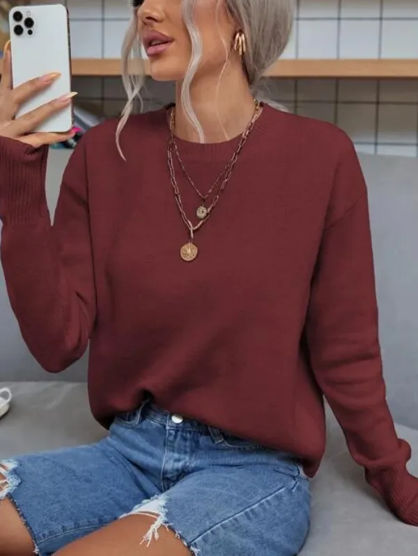 Solid Drop Shoulder Sweater