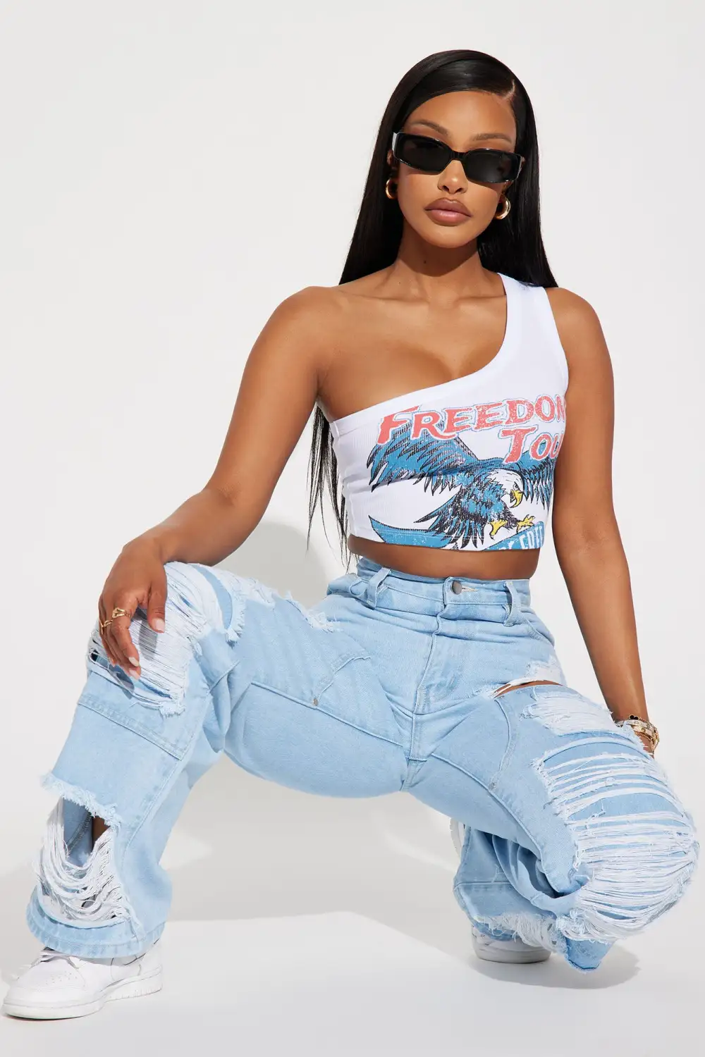 Freedom Tour One Shoulder Top - White