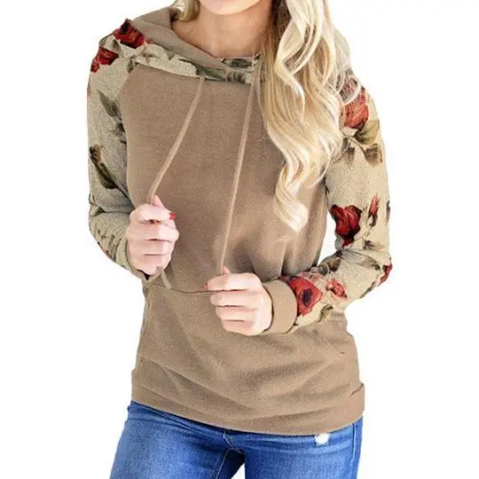 Autumn Long Sleeve Round Collar Floral Print Splice Tops