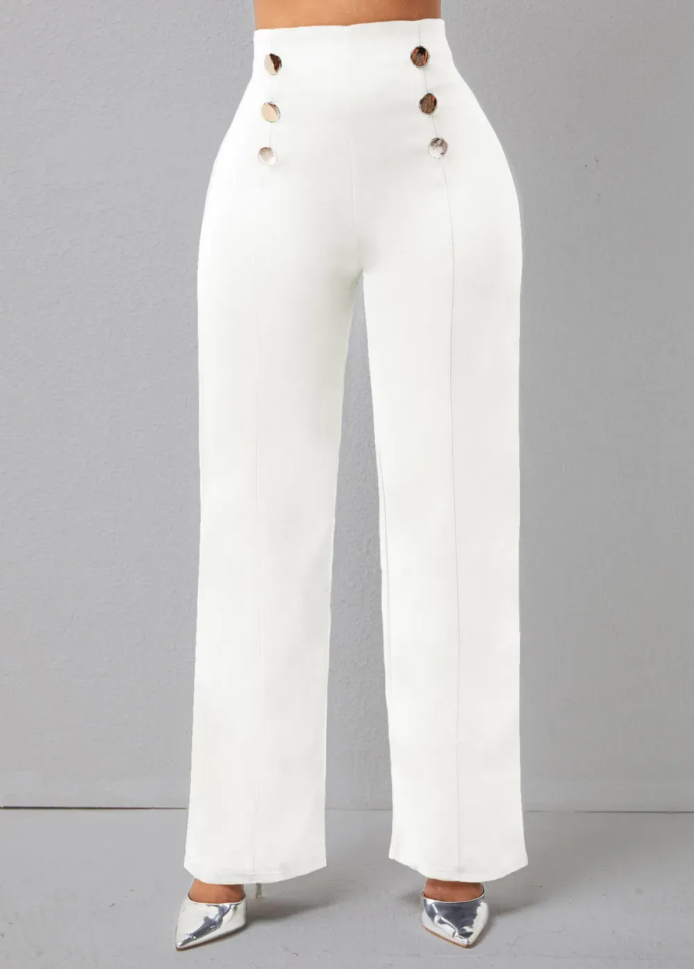 Double Breasted Solid High Waisted Pants