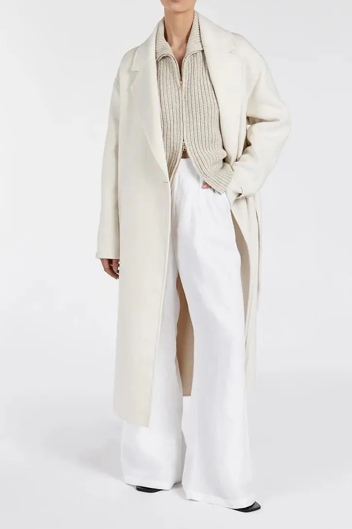 CREAM WOOL WRAP COAT