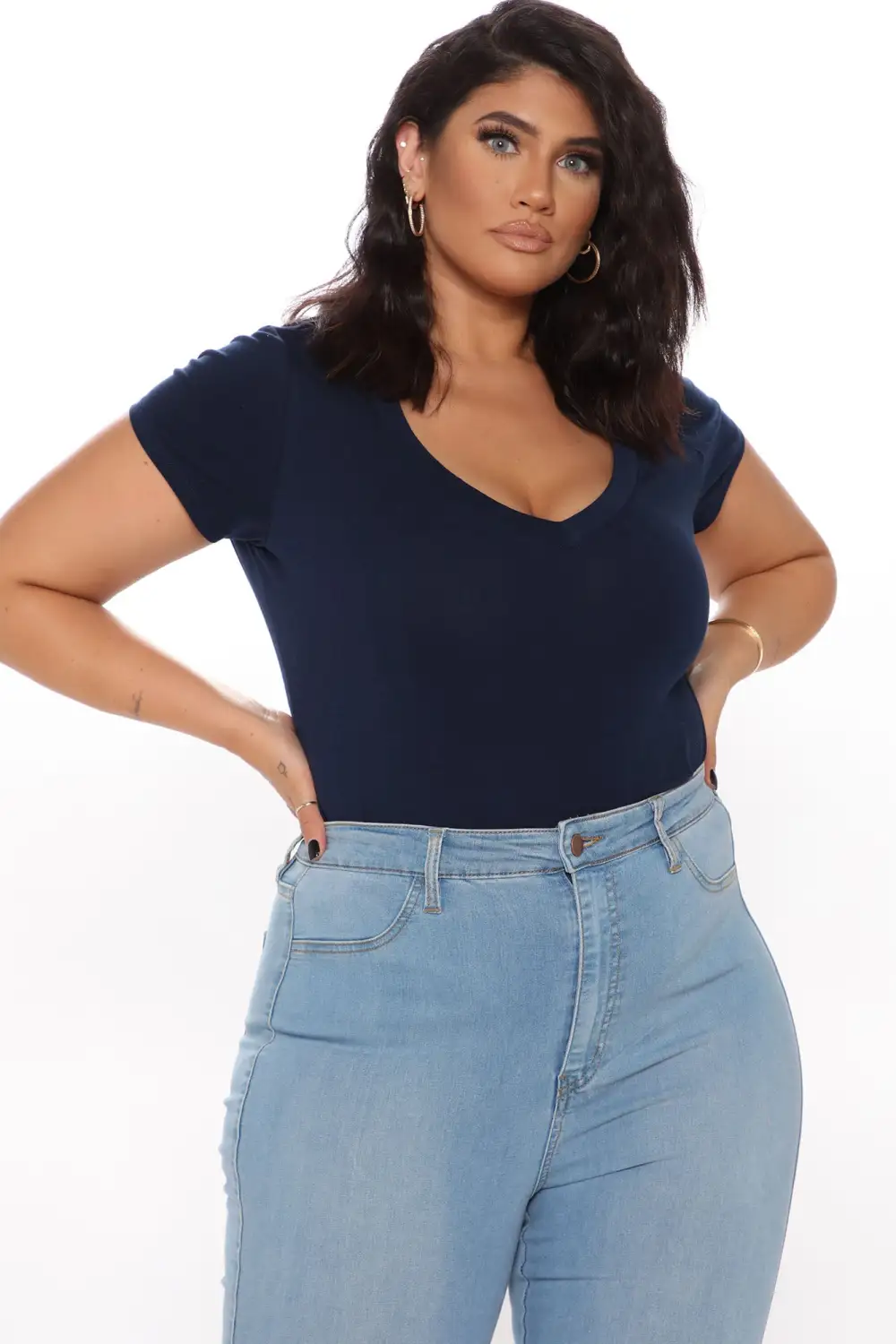 Carla Basic V Tee - Navy