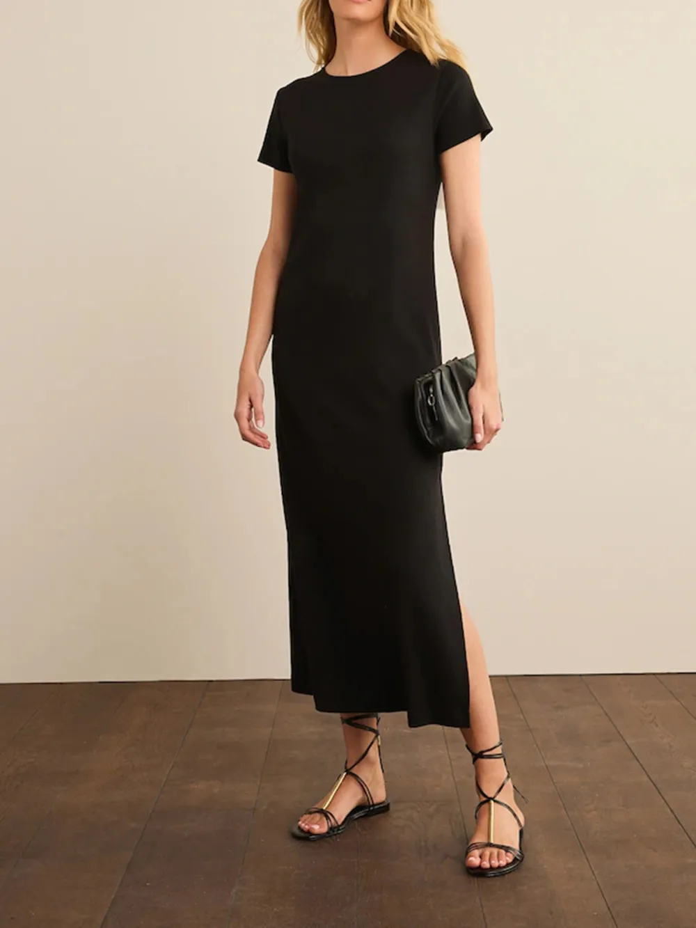 Basic Minimalist Ribbed Solid Color Crew Neck Dress