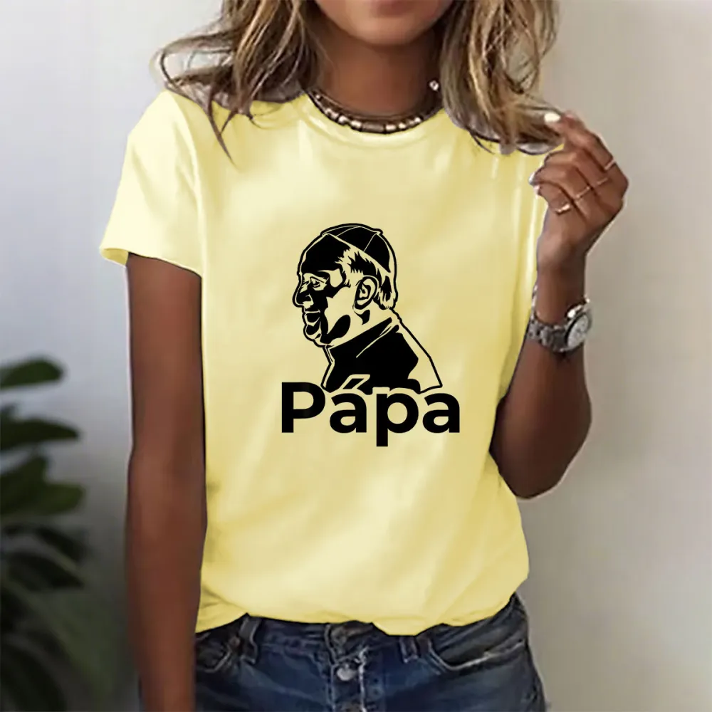 Women's Papa Print Short Sleeve Round Neck Cotton T-Shirt
