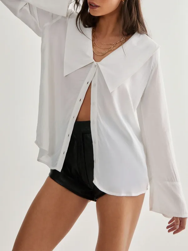 Women'S White Oversized Collar Shirt