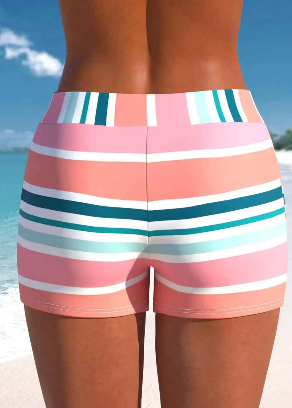 Bowknot Multi Stripe Print Pink Tankini Top