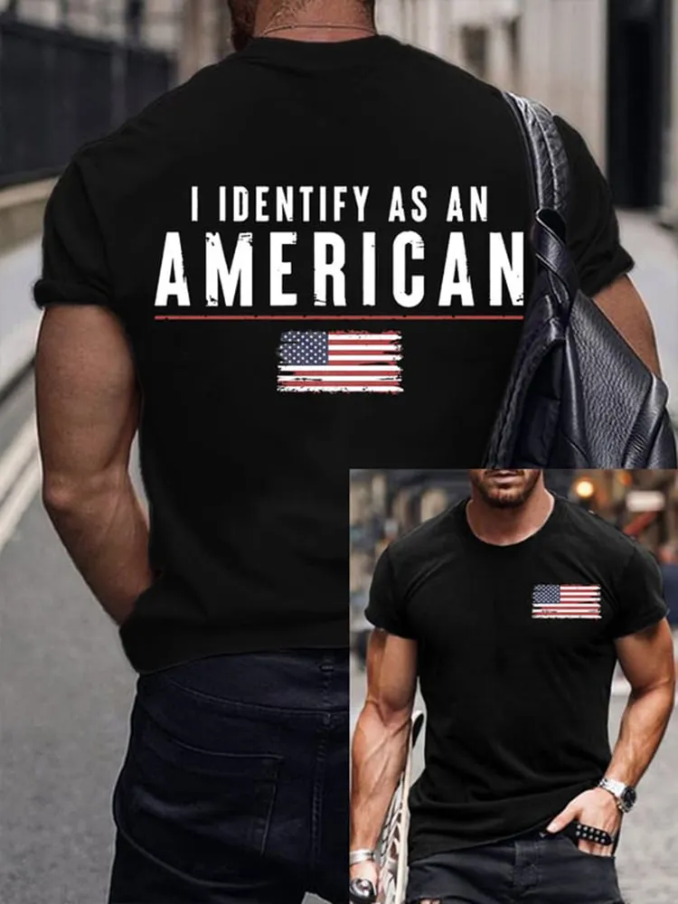 Men'S Round-Neck T-Shirt With I Identify As An American Prints