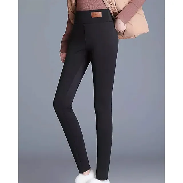 Women‘s Fleece Lined Leggings Winter Leggings Thermal Warm High Elasticity Yoga Fitness Gym Workout Tights Dark Grey Black Dark Black Sports Activewear  / Athletic / Athleisure