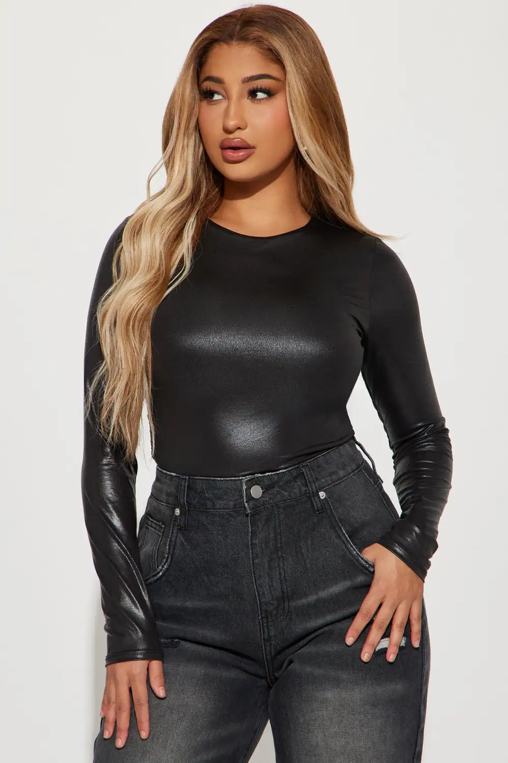 Midnight Moon Faux Leather Top - Black