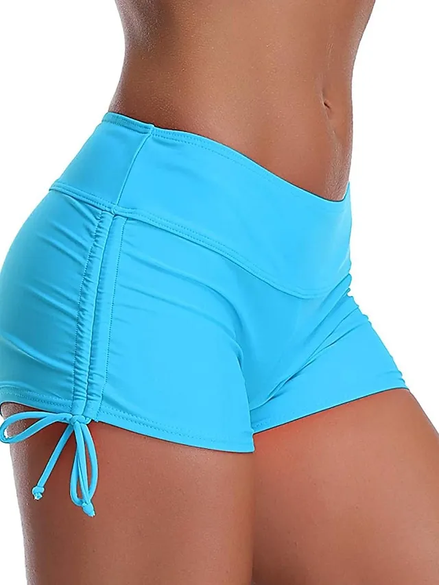 Women's Swimwear Swim Shorts Normal Swimsuit Quick Dry Solid Color Black Blue Bathing Suits Sports Beach Wear Summer