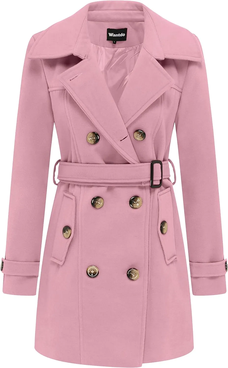 Women's Double Breasted Pea Coat Winter Mid-Long Trench Coat with Belt