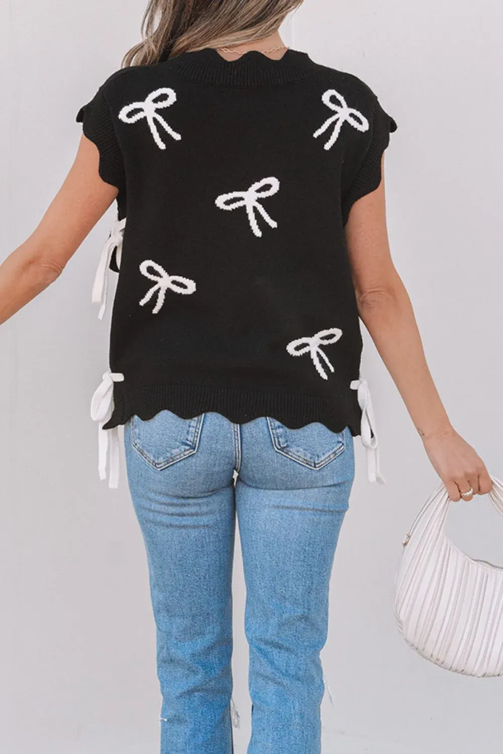 Bow Simple Temperament Fit versatile black  Knit Sweater