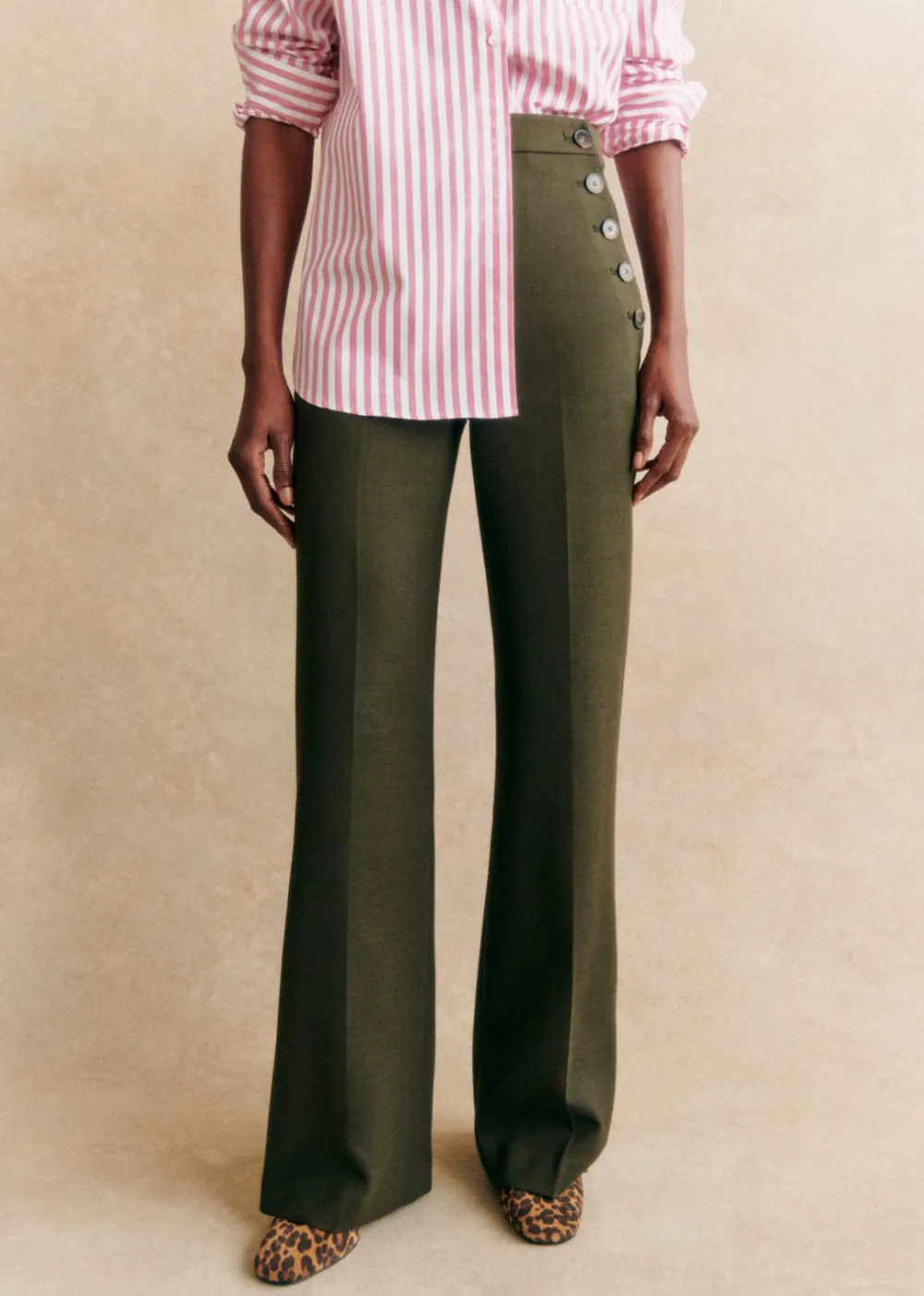 High-Rise Two-Button Straight Jeans