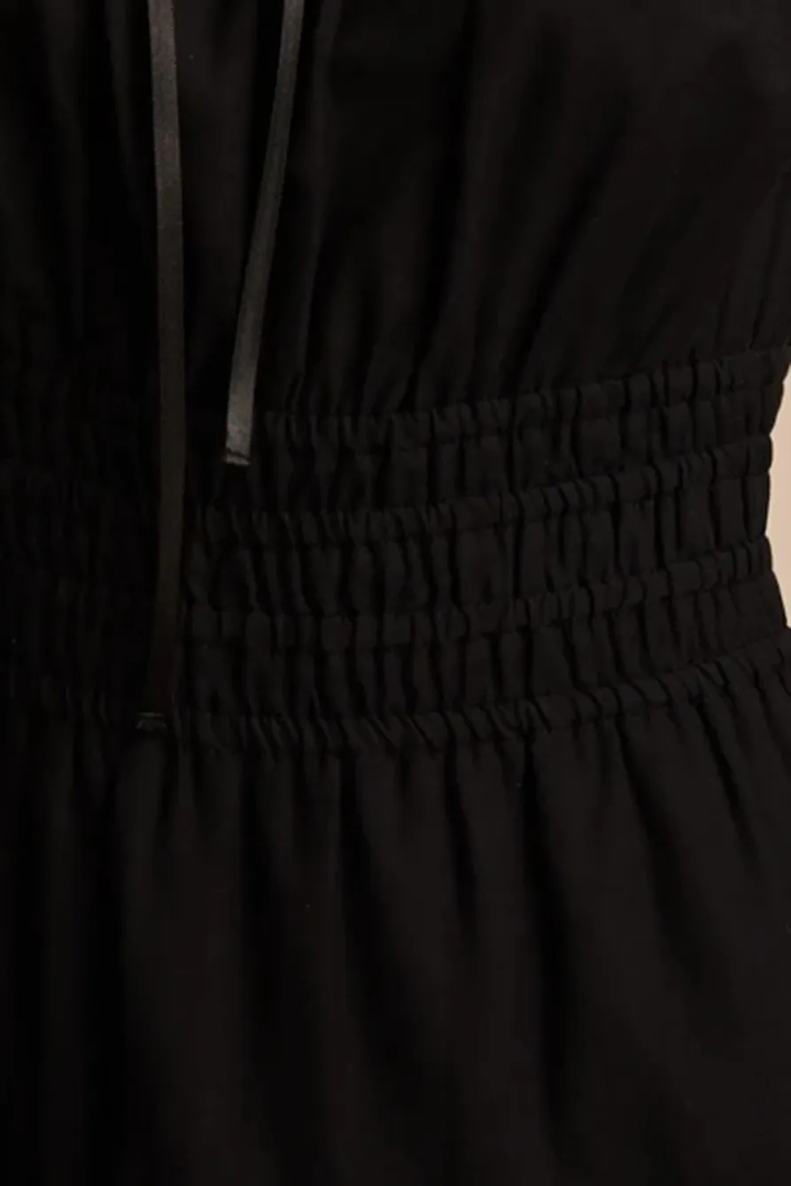 Poplin Lace Trimmed Smocked Midi Dress