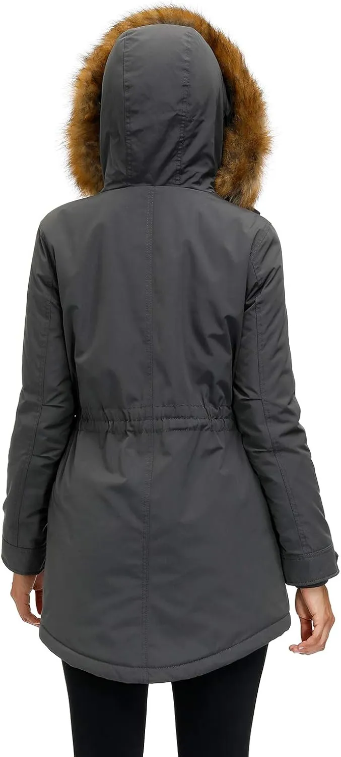 Women's Winter Coats Fleece Lined Parka Jacket Hooded Long Winter Warm Parka Coat with Pockets