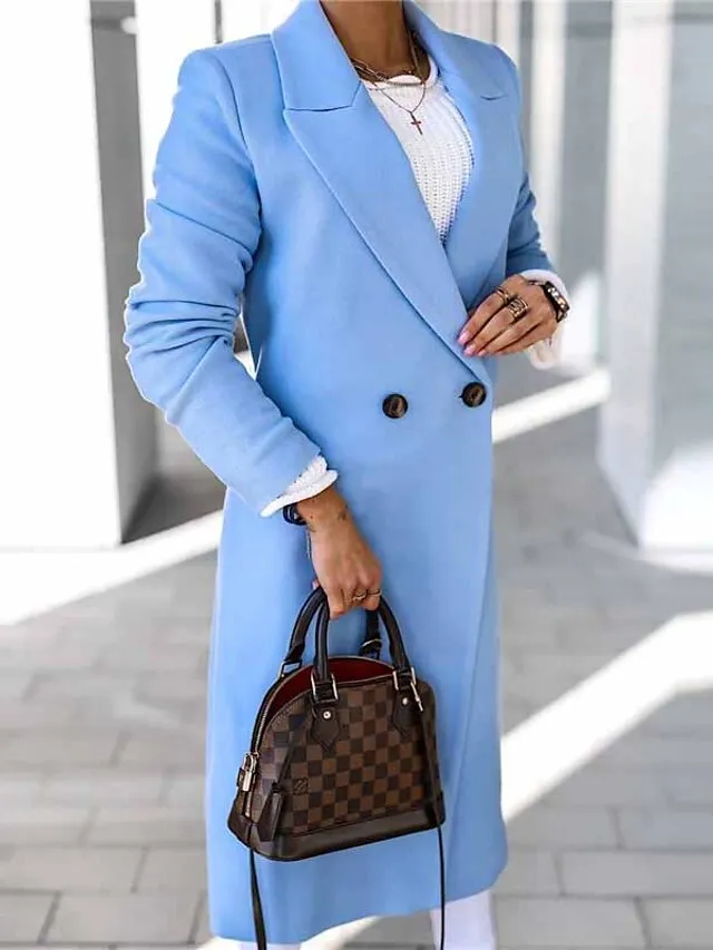 Women's Winter Coat Coat Warm Breathable Work Office / Career Daily Wear Vacation Pocket Drawstring Buttoned Front Turndown Elegant Lady Modern Formal Solid Color Regular Fit Outerwear Long Sleeve