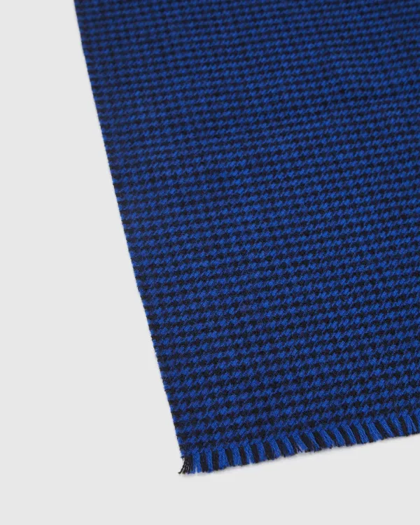 Blue Houndstooth Patterned Wool Scarf