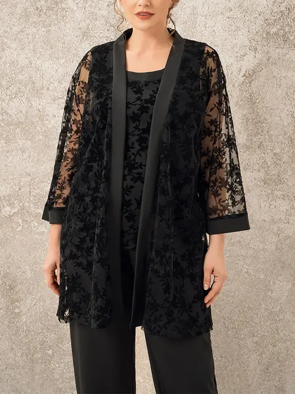 Sleeveless Printed Vest Solid Color Top Trousers Three-Piece Suit