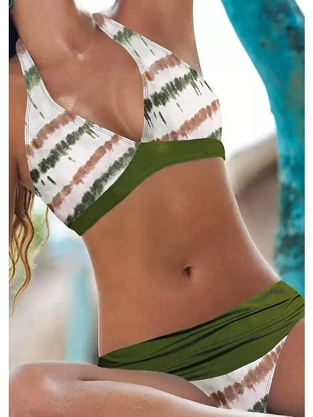 Women's Swimwear Bikini Normal Swimsuit 2 Piece Printing Tie Dye Green Bathing Suits Sports Beach Wear Summer