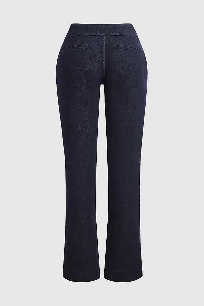 Double Breasted Pocket Detail Flare Mid Rise Jeans