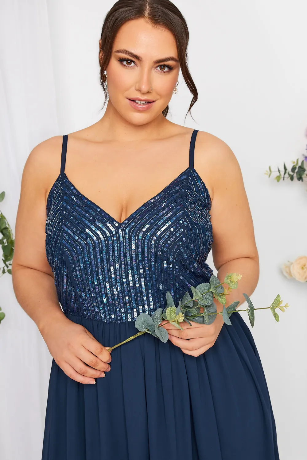 LUXE Curve Navy Blue Sequin Embellished Sleeveless Maxi Dress