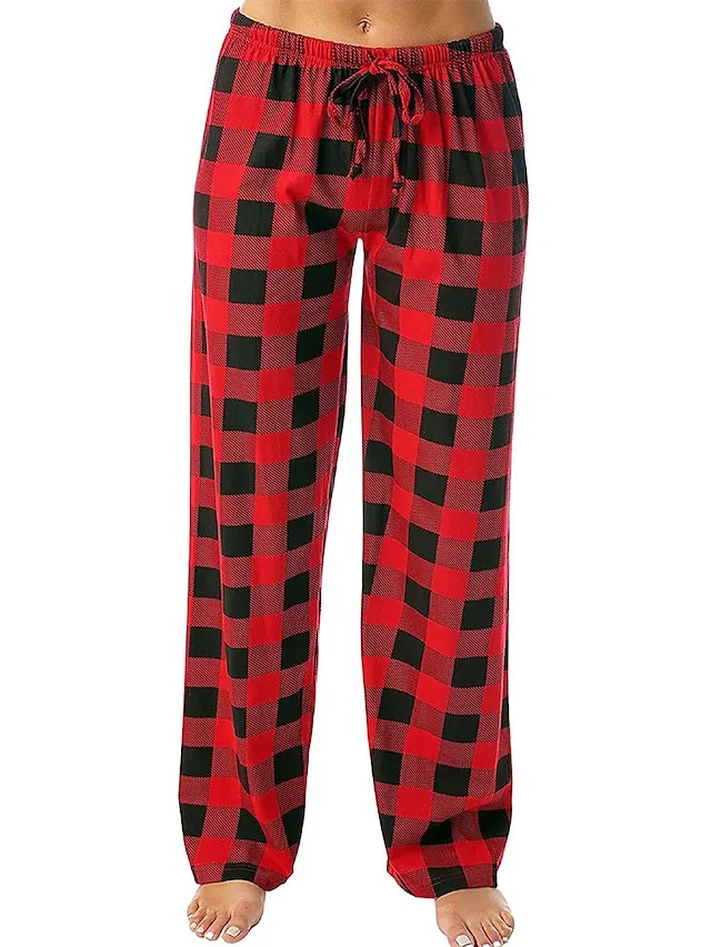Women's Christmas Pajama Pant Grid / Plaid Fashion Simple Comfort Home Xmas Daily Flannel Comfort Pant Adjustable Fall Winter White Pink