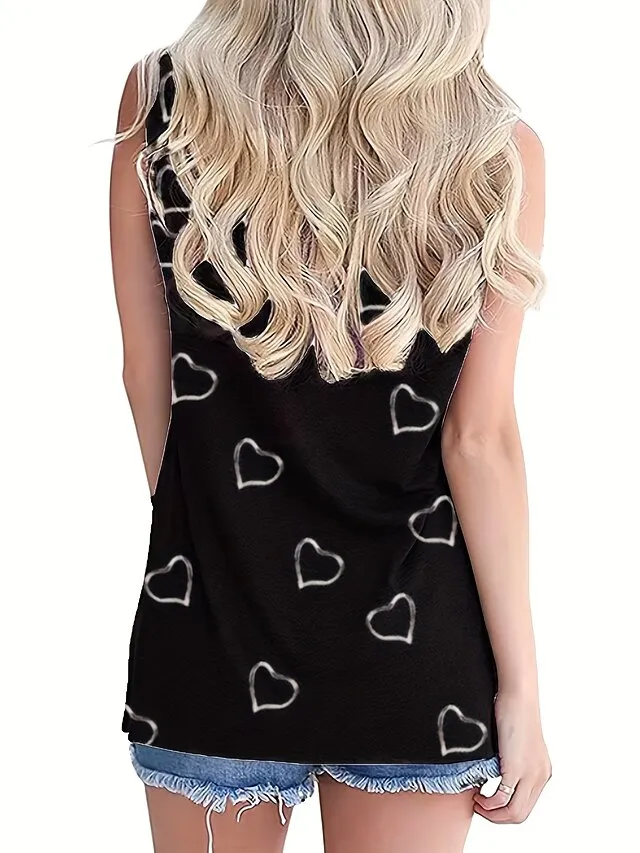 Women's Tank Top Going Out Tops Summer Tops Heart Black White Pink Print Sleeveless Casual Weekend Tunic Basic V Neck Regular Fit
