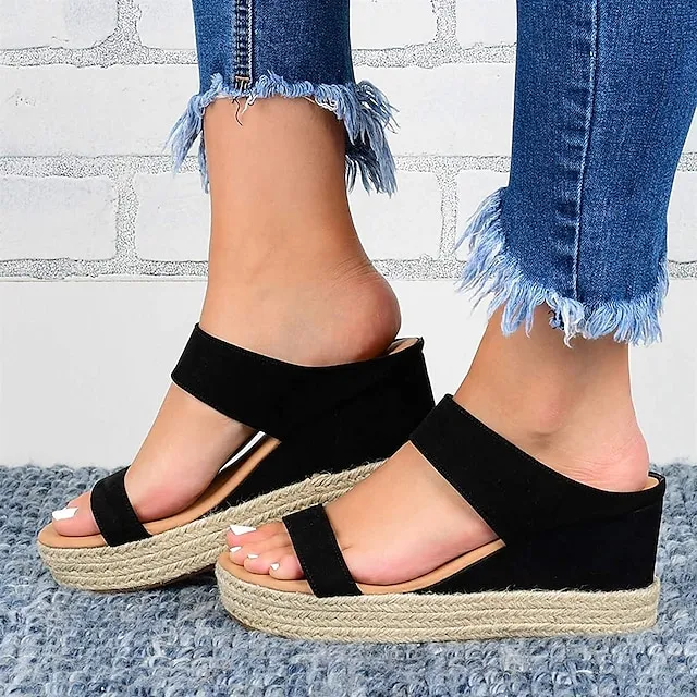 Women's Sandals Wedge Sandals Espadrille Espadrilles Outdoor Daily Summer Platform Wedge Heel Open Toe Casual Faux Leather Loafer Animal Patterned Snake Black / White Black White