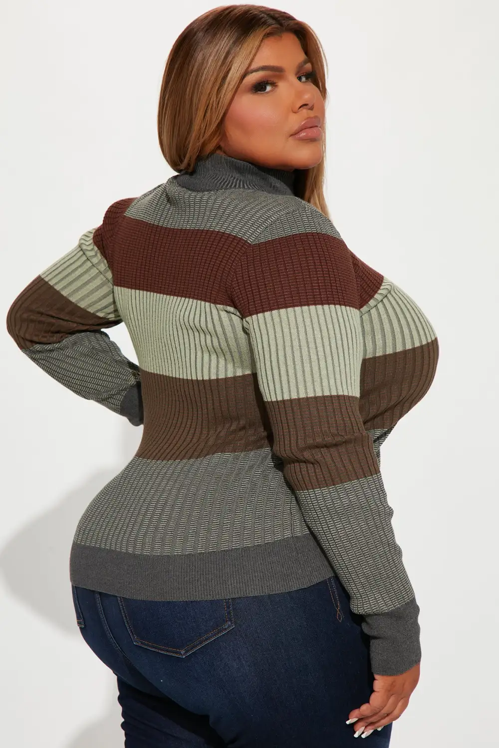 Kyra Mock Neck Ribbed Sweater - Grey/combo