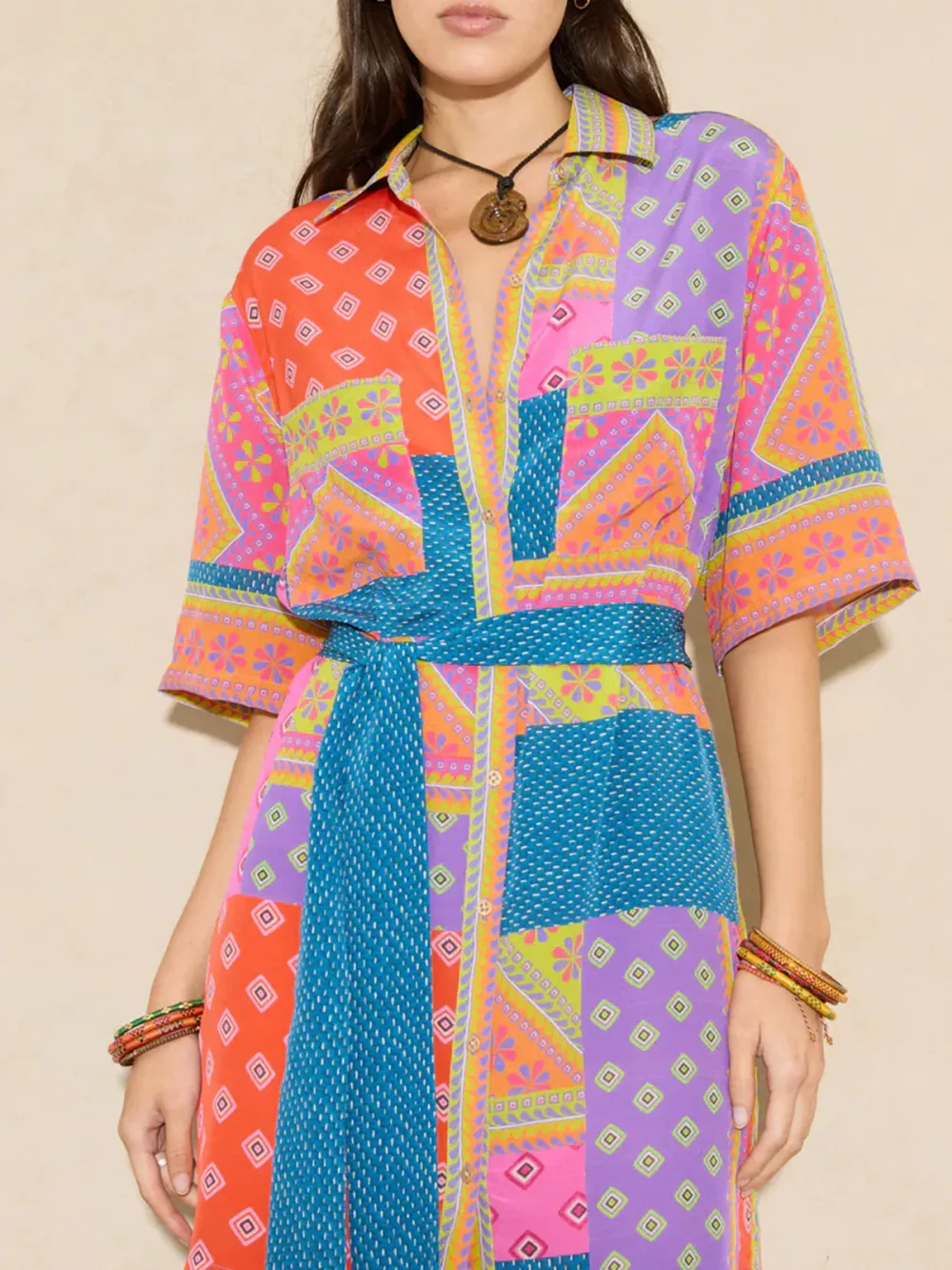 Casual Style Multi Long Sleeve Shirtdress