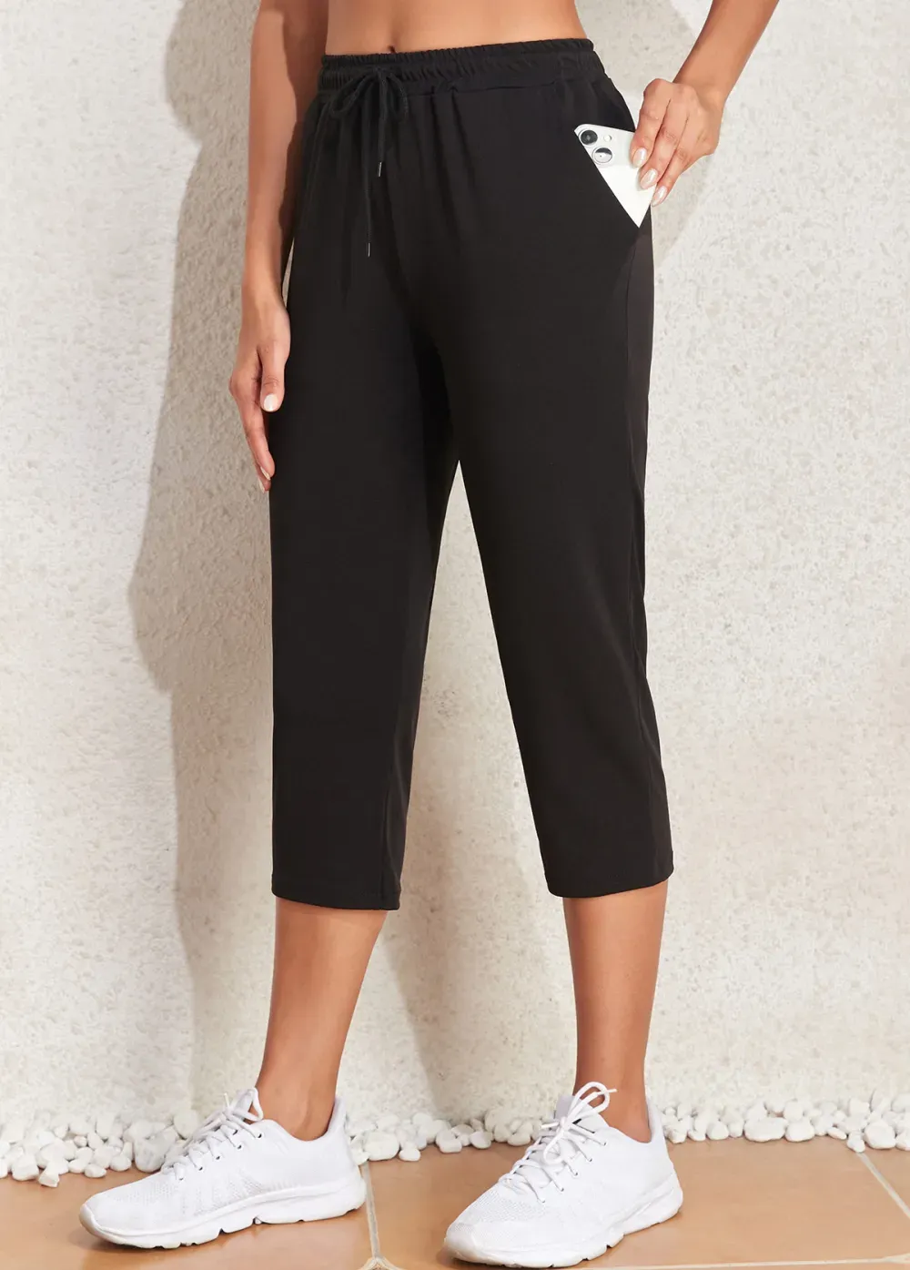Black Pocket Regular Drawastring High Waisted Pants