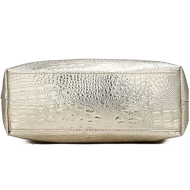 Women's Shoulder Bag Tote PU Leather Daily Embossed Solid Color Crocodile Silver Black Gold