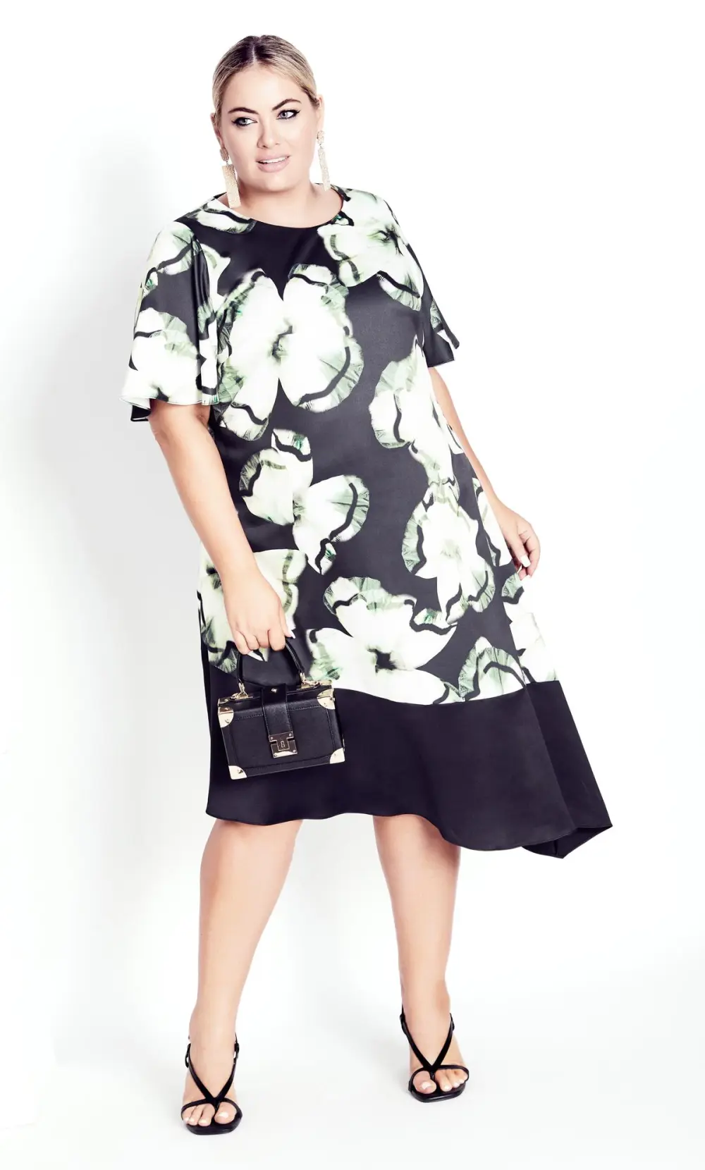 Evans  Black Color Block Print Dress