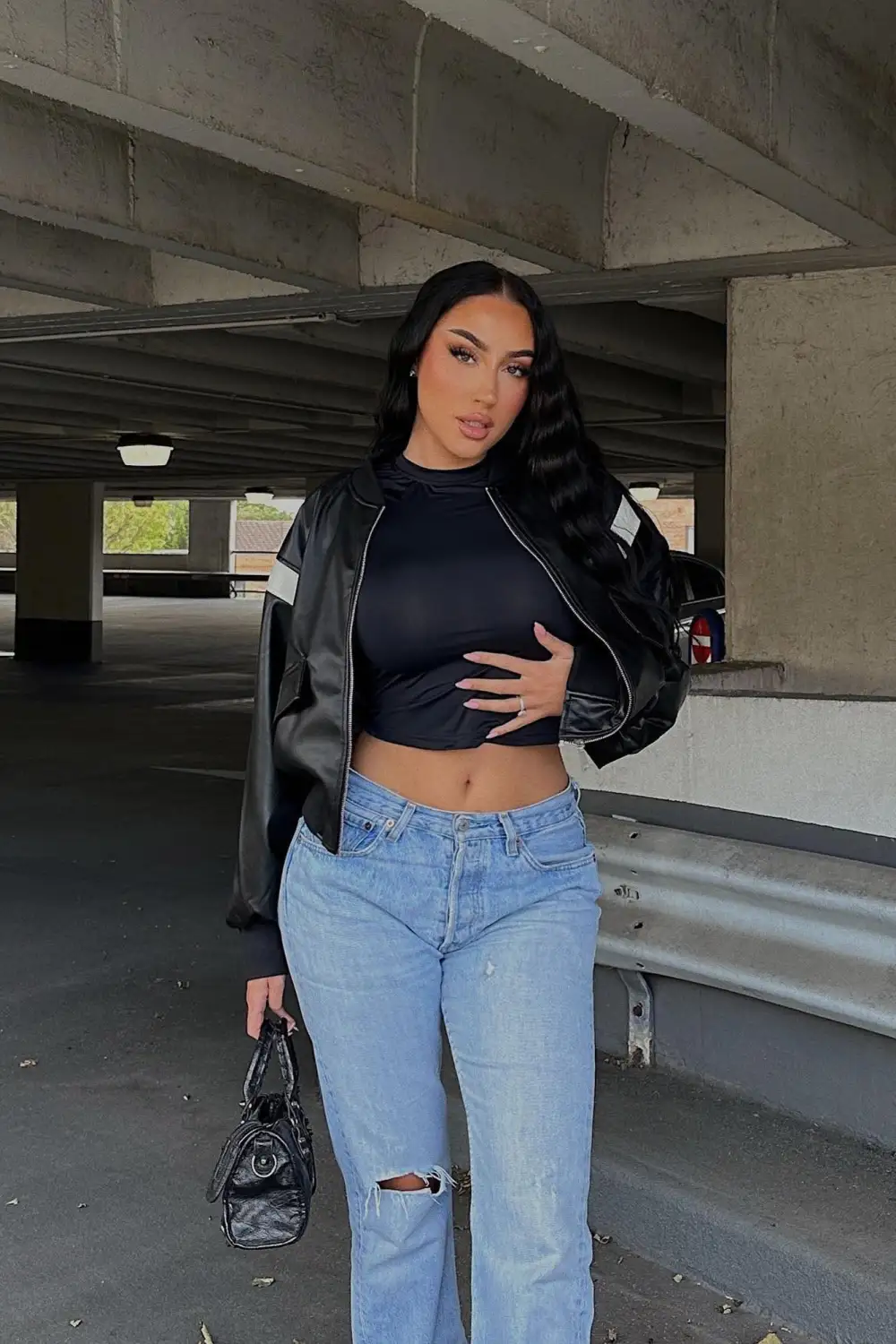 So Starstruck Faux Leather Bomber Jacket - Black