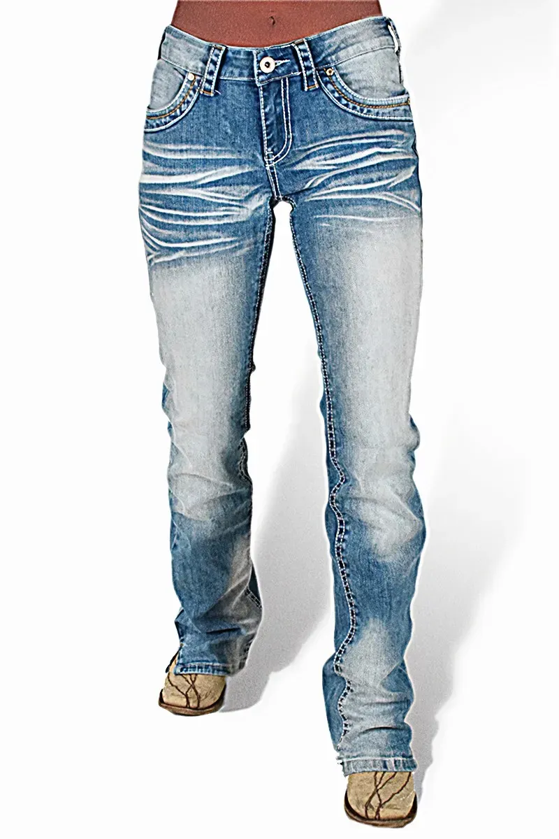 Washed Split Hem Mid Rise Bootcut Jeans