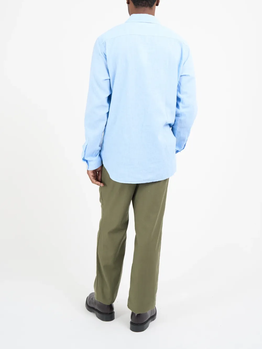 Casual Style Long Sleeve Blue Cotton-Linen Shirt