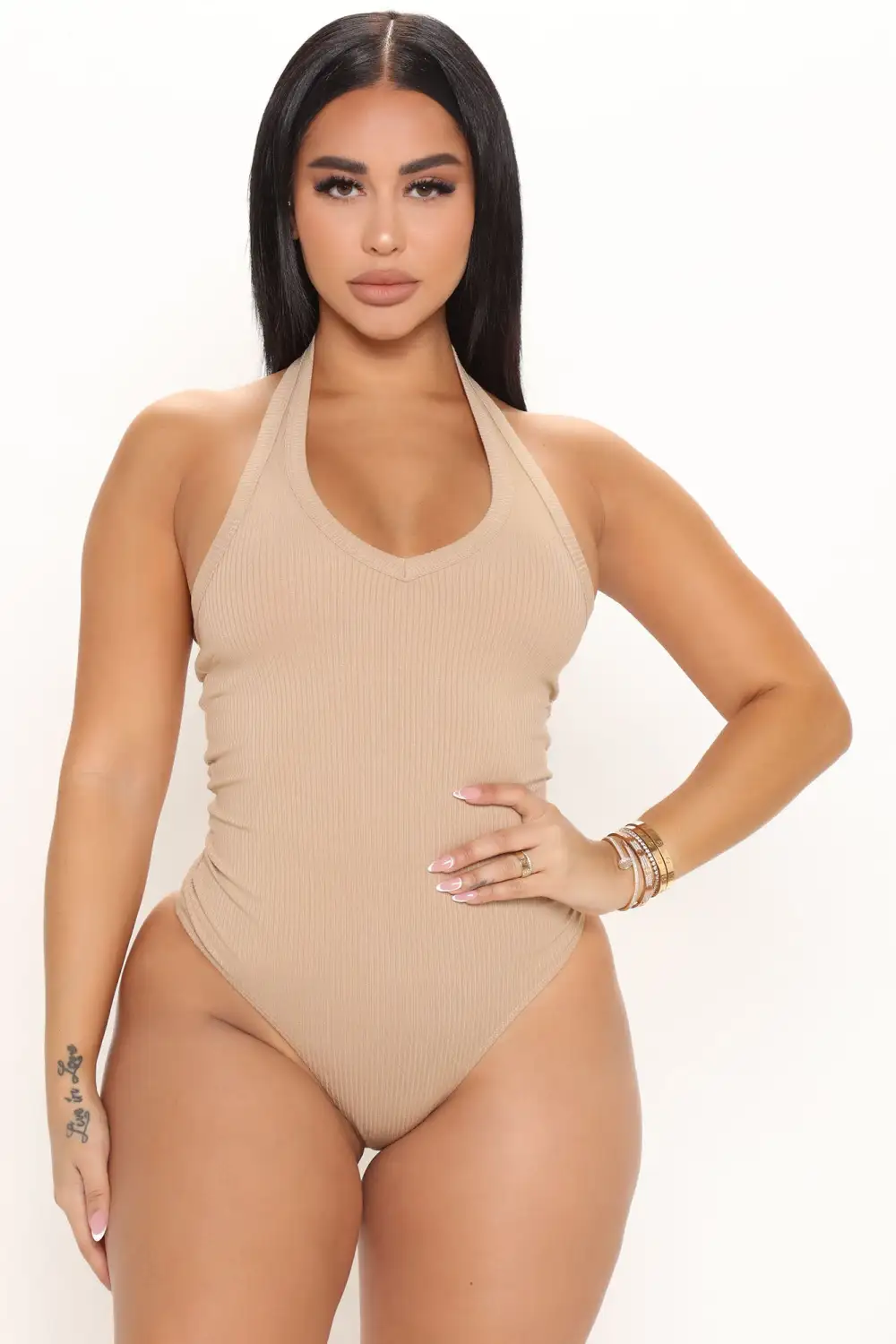 The New Me Halter Bodysuit - Khaki