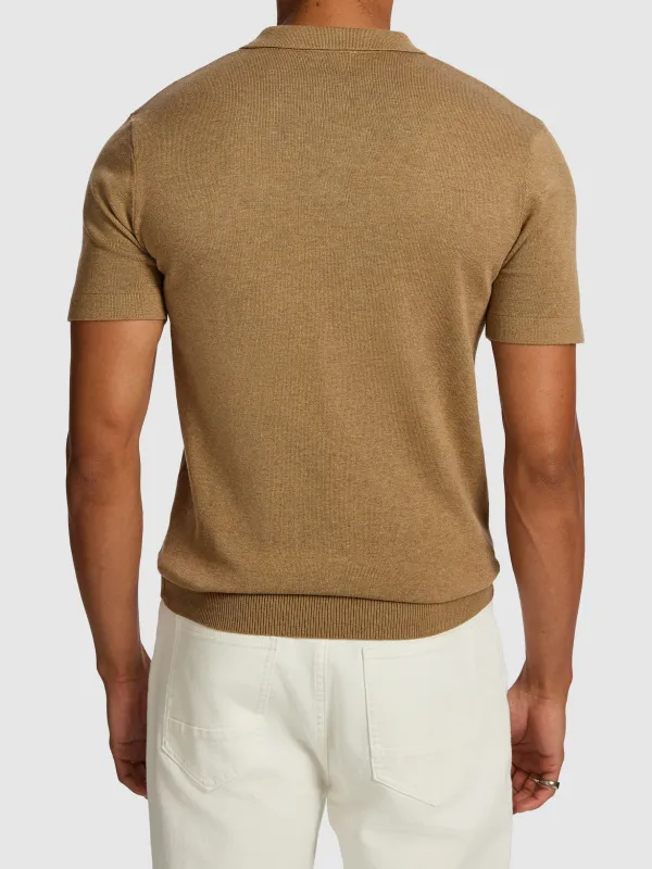Tan Short Sleeve Knit Polo Shirt