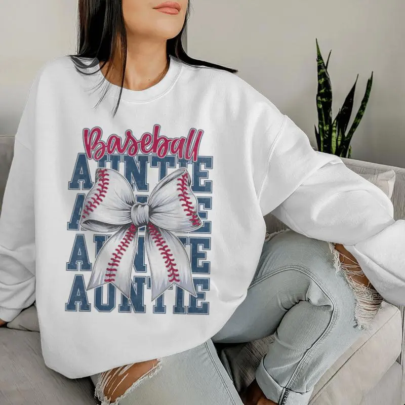 Cute Baseball Auntie Aunt Baseball Bow Biggest Fan Sports Women Sweatshirt
