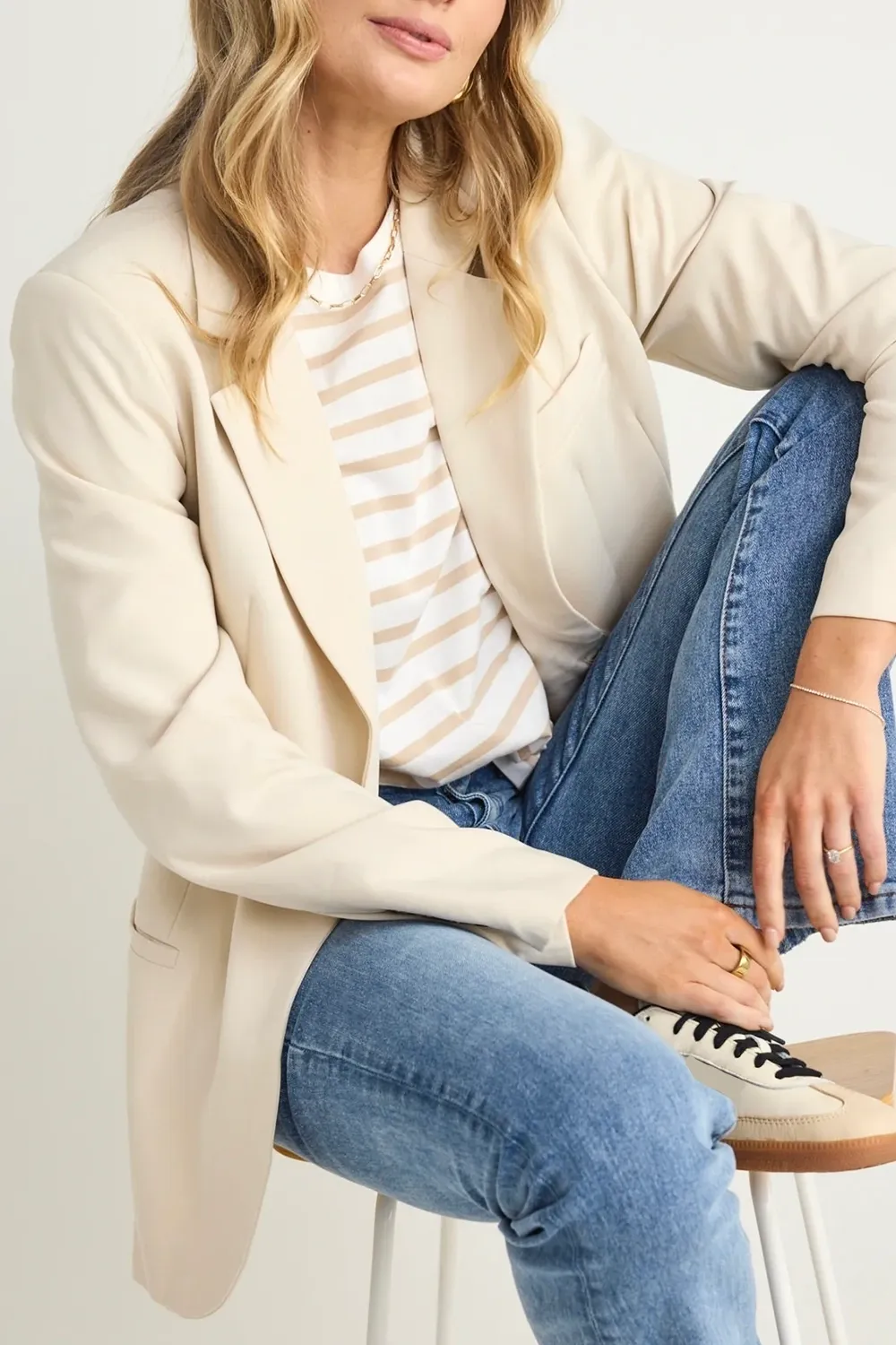 Bone Color Relaxed Fit Blazer