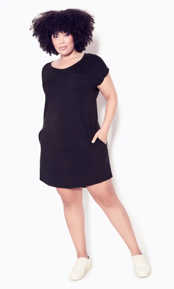 Evans Black Pocket Detail T-Shirt Dress