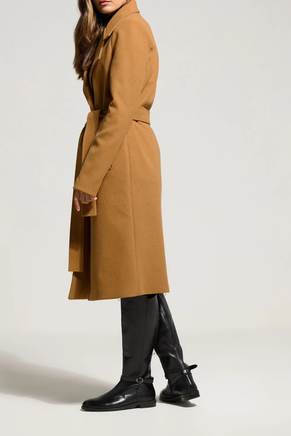 Side Pockets Formal Wrap Belted Midi Coat