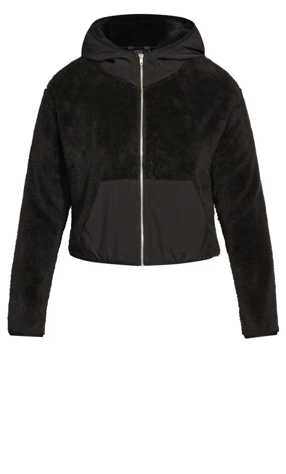 Evans Black Crop Teddy Jacket