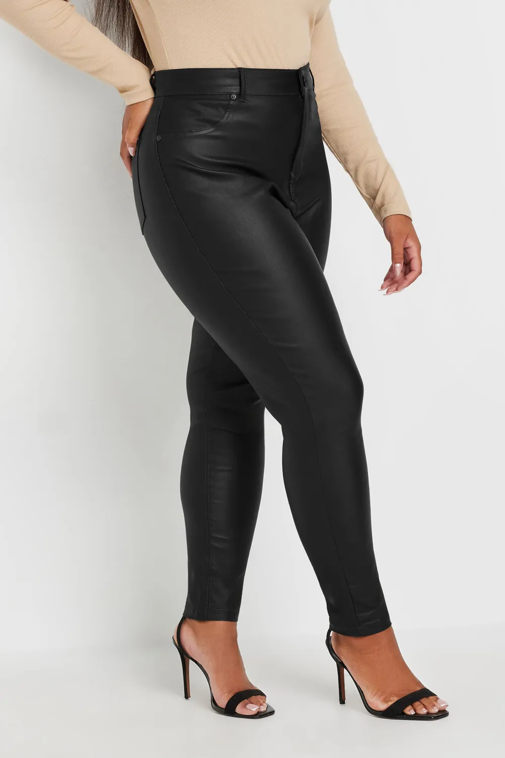 YOURS Curve Black Coated Skinny Stretch AVA Jeans