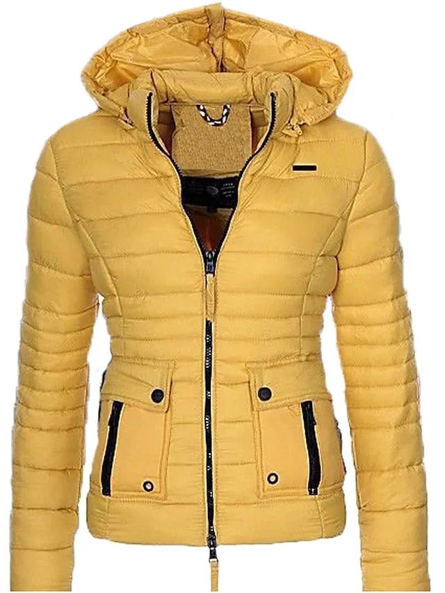 Women's Parka Fleece Lined Puffer Jacket Thermal Warm Winter Coat Windproof Heated Coat Zip up Drawstring Hooded Coat with Pocket Outerwear Long Sleeve
